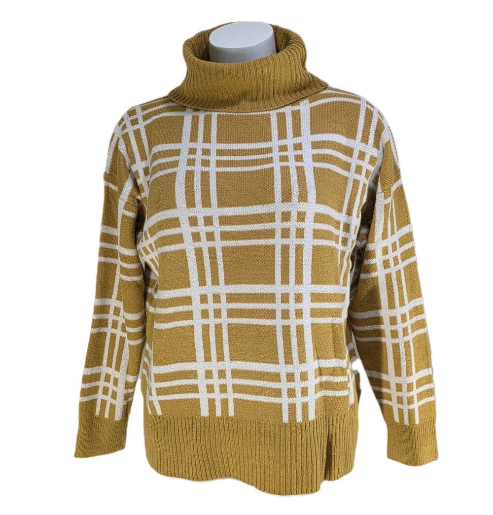 VTG Women’s Plus 4X Yellow Plaid Cowl Turtleneck Sweater NWOT Easy Essentials